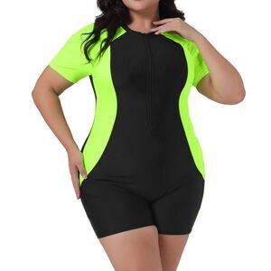 Plus Size Rash Guard Full Body Zip Front Surfing Swimwear Green